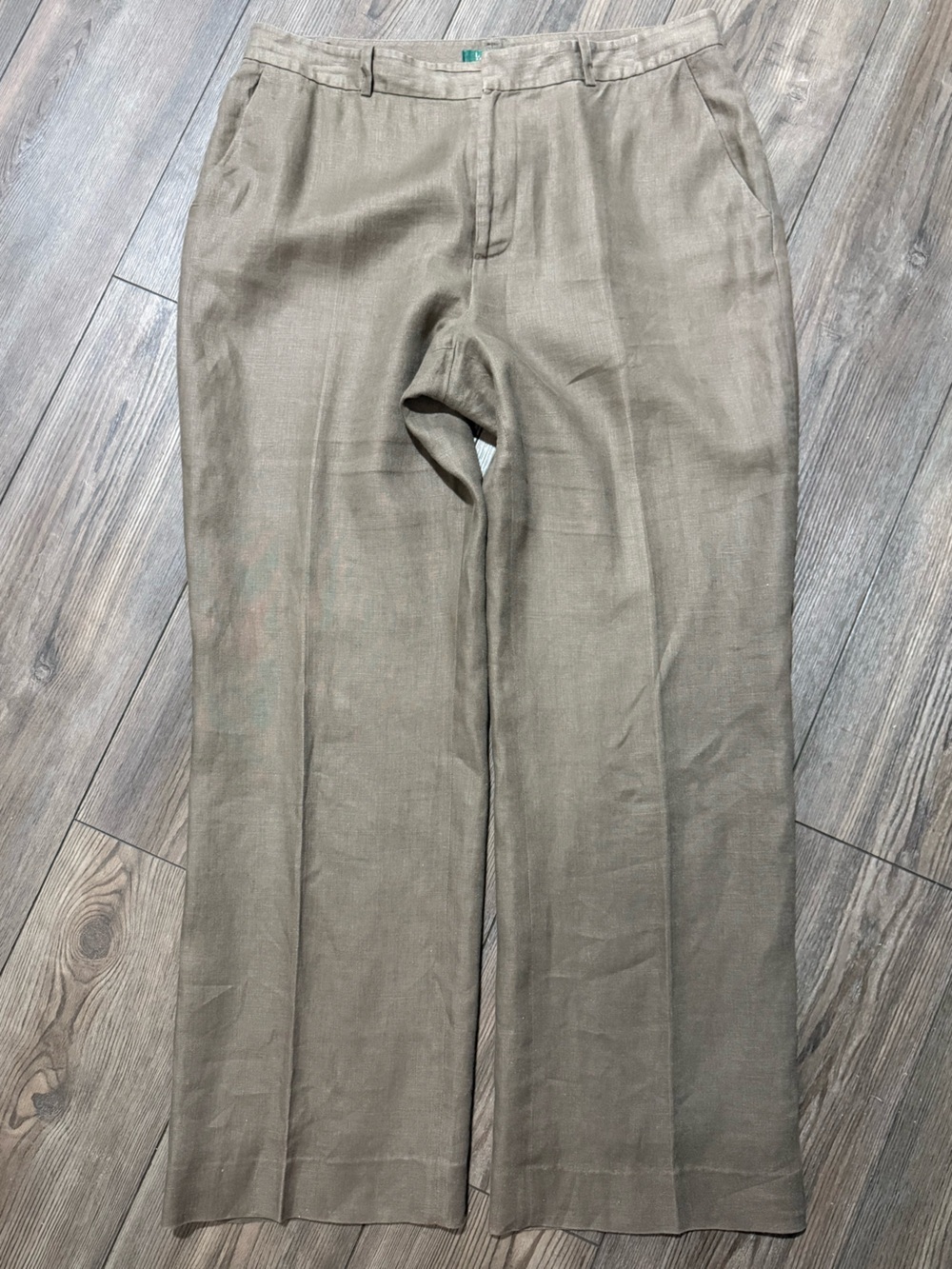 Lauren Ralph Lauren 100% Linen Pants Womens 12 Taupe Wide Leg Career 34x30